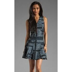 Derek Lam 10 Crosby Tweed V Neck Sleeveless Tulip Dress Navy Blue Women's 8